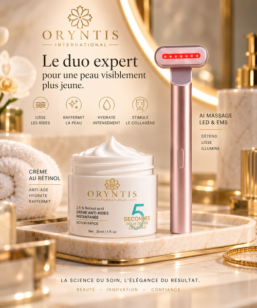 Duo Jeunesse ORYNTIS — Eye Massager LED EMS + Crème Rétinol Anti-Rides